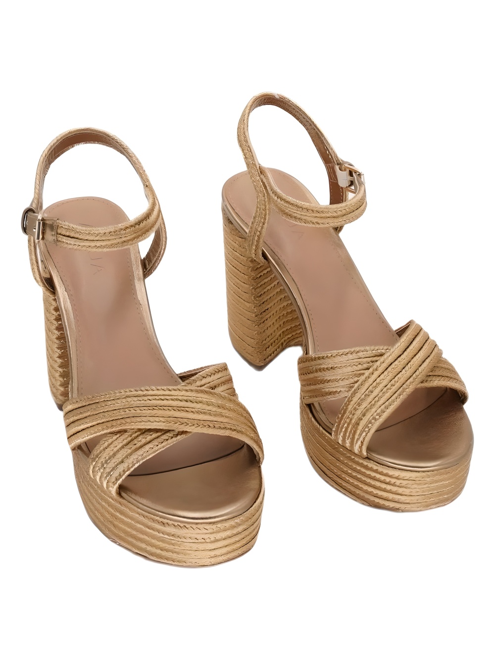 AQUA Grace Womens Gold Raffia Platform 4.5" Block Heel Sandals Size 7.5M